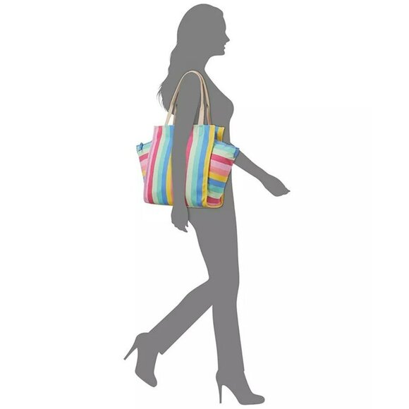 On 34th Cynthiah Extra Large Canvas Shoulder Tote Bag Stripe (MSRP $90) - Picture 3 of 10
